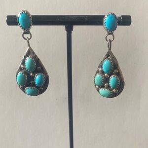 Vintage Sterling Silver and Turquoise Multi Stone Teardrop Earrings